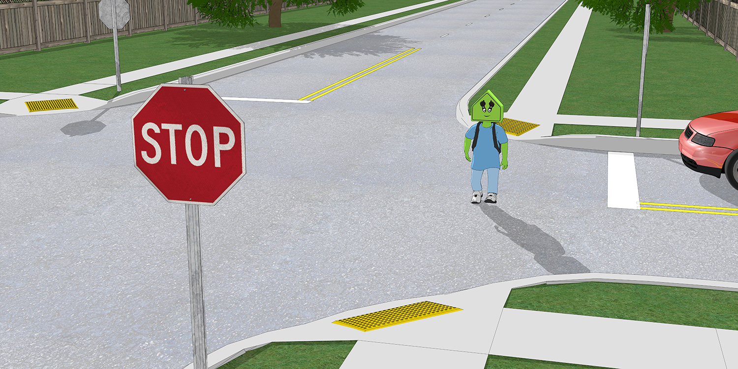 A child crosses the 4-way stop